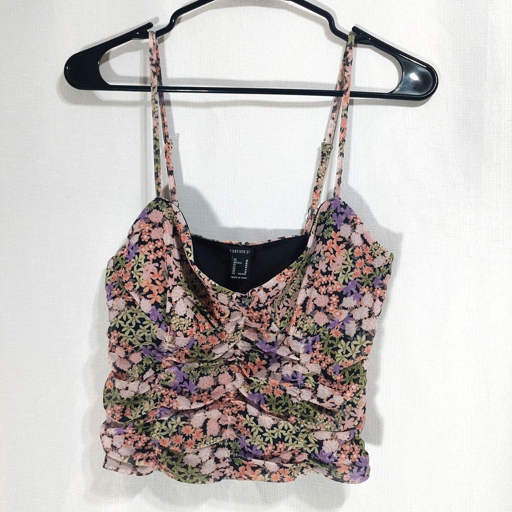 Forever 21 Tank Womens Junior Medium Cropped Top Adjustable‎ Straps Ruched NEW